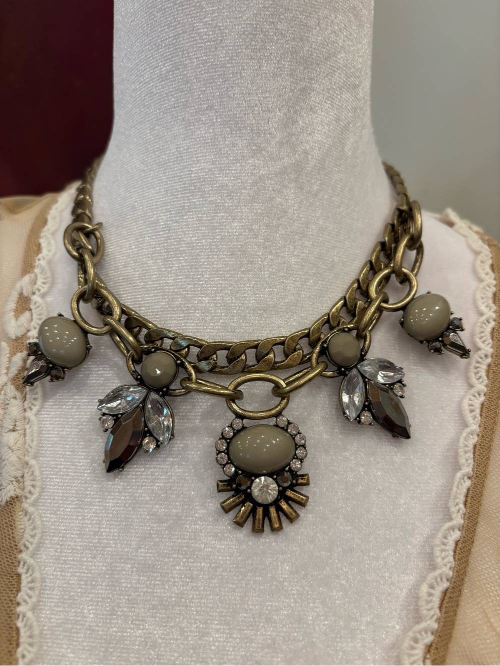 ViVI Taupe and Gold Statement Necklace with Crystal Accents - Picture 2 of 6